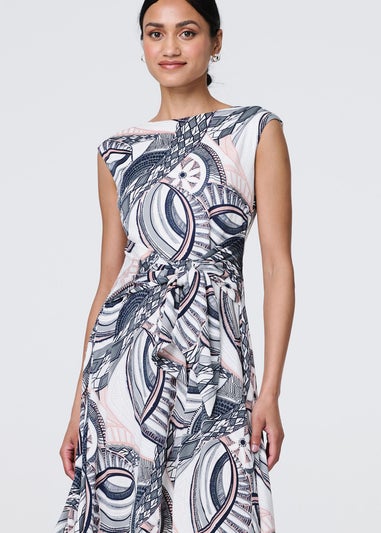 Izabel London Blue Printed Tie Front Knee Length Dress