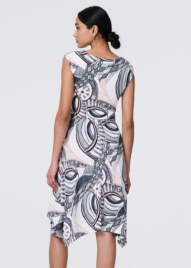 Izabel London Blue Printed Tie Front Knee Length Dress