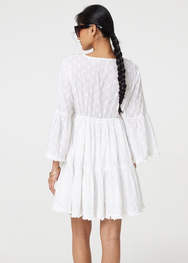 Izabel London White Floral Lace Flare Sleeve Mini Beach Dress