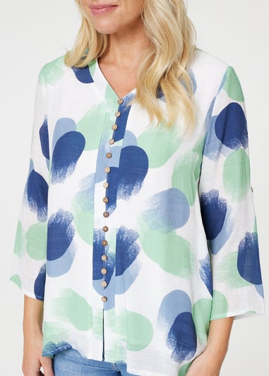 Izabel London Green Polka Dot Button Detail Blouse