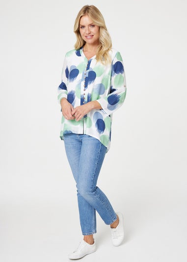 Izabel London Green Polka Dot Button Detail Blouse