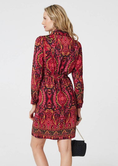 Izabel London Pink Mosaic Print Long Sleeve Short Shirt Dress