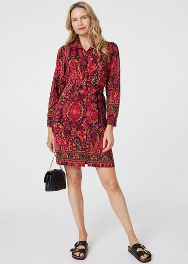 Izabel London Pink Mosaic Print Long Sleeve Short Shirt Dress