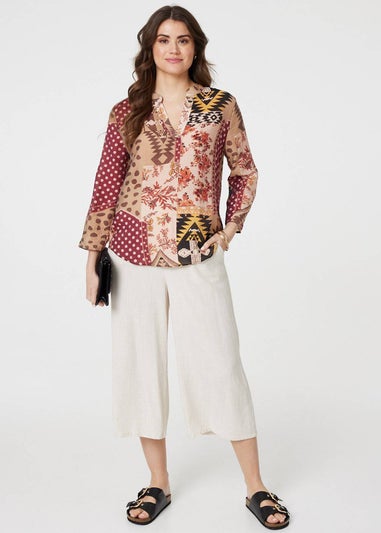 Izabel London Red Patchwork Print Curve Hem Blouse