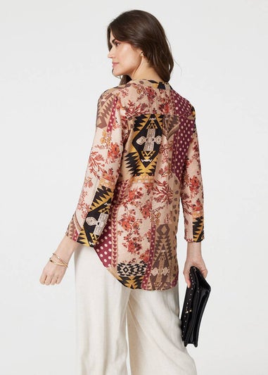 Izabel London Red Patchwork Print Curve Hem Blouse