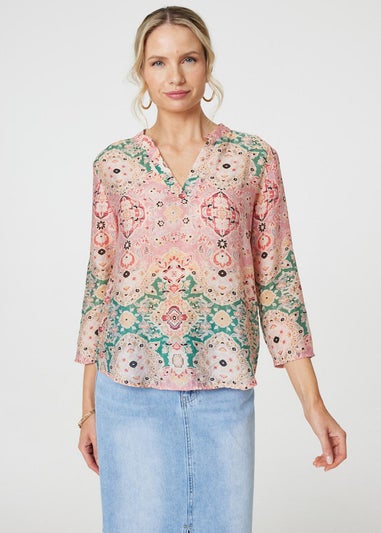 Izabel London Green Printed V-Neck Relaxed Blouse