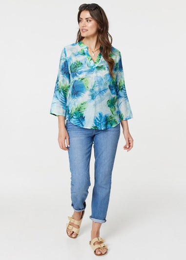 Izabel London Blue Tropical Print V-Neck Blouse