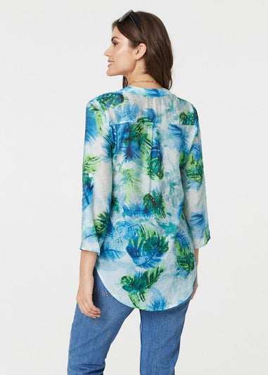 Izabel London Blue Tropical Print V-Neck Blouse