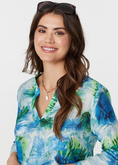 Izabel London Blue Tropical Print V-Neck Blouse