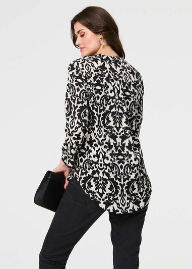 Izabel London Black Printed Curve Hem Blouse