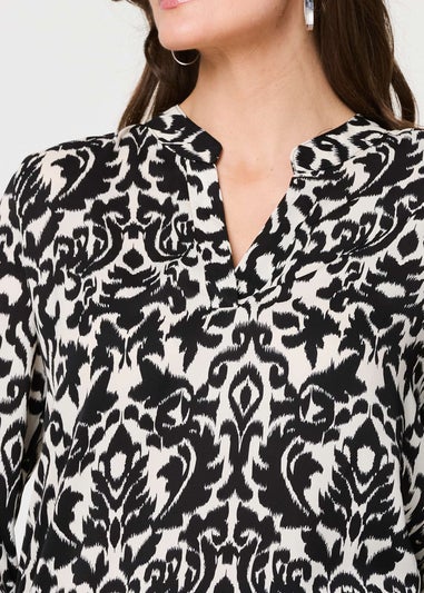 Izabel London Black Printed Curve Hem Blouse