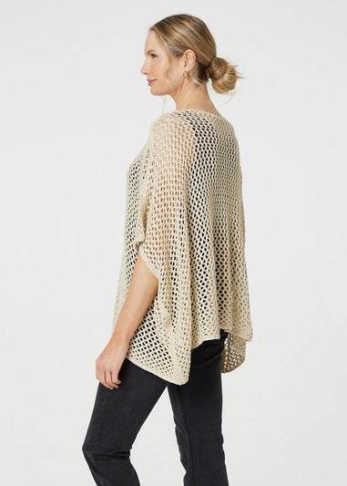 Izabel London Beige Sheer Crochet Relaxed Batwing Sleeve Top