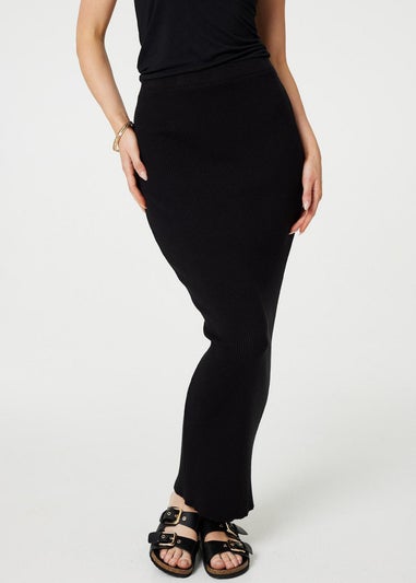 Izabel London Black Plain Knit High Waist Bodycon Maxi Skirt