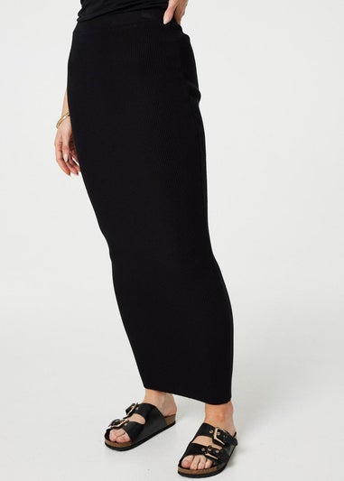 Izabel London Black Plain Knit High Waist Bodycon Maxi Skirt