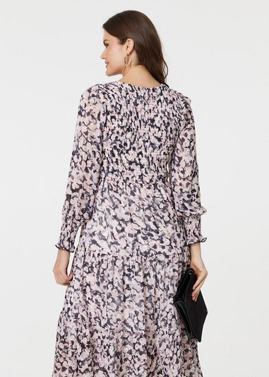 Izabel London Pink Floral Tiered Smock Midi Dress