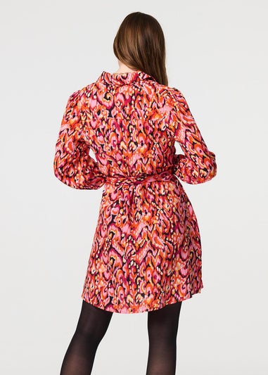 Izabel London Pink Abstract Print Belt Detail Shirt Dress