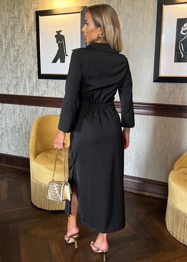 AX Paris Black Gathered Waist Shirt Midi Dress