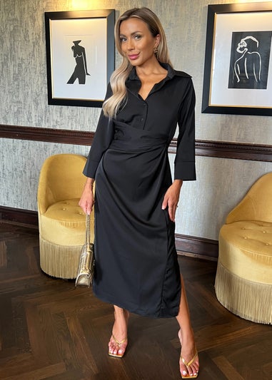 AX Paris Black Gathered Waist Shirt Midi Dress