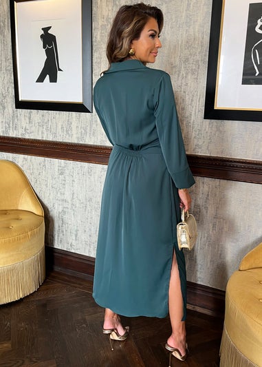 AX Paris Teal Gathered Waist Shirt Midi Dress