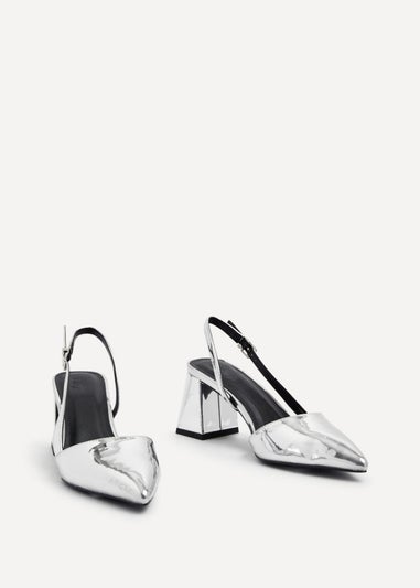 Linzi Brooklyn Silver Chrome Sling Back Court Heel