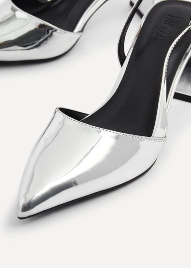 Linzi Brooklyn Silver Chrome Sling Back Court Heel