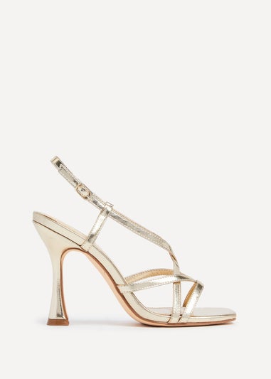 Linzi Sabrina Gold Faux Leather Square Toe High Heel