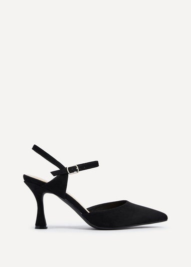 Linzi Natalia Black Faux Suede Open Back Stiletto Court Heel