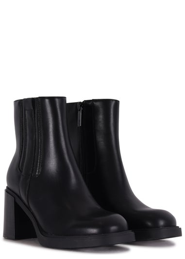 Linzi Cheska Black Faux Leather Block Heeled Ankle Boot