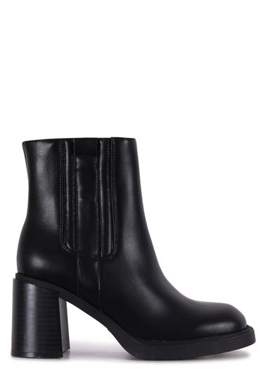 Linzi Cheska Black Faux Leather Block Heeled Ankle Boot