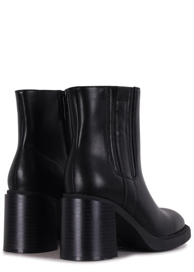 Linzi Cheska Black Faux Leather Block Heeled Ankle Boot