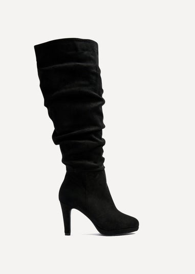 Linzi Gianna Black Faux Suede Platform High Leg Boot