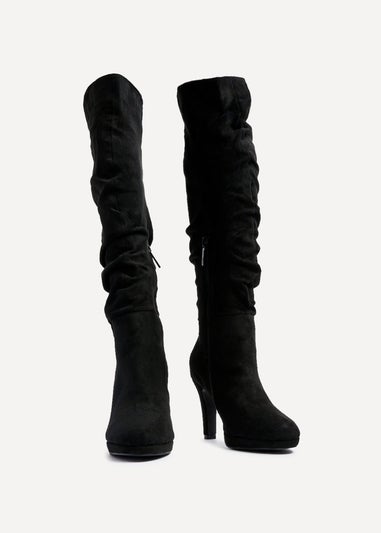 Linzi Gianna Black Faux Suede Platform High Leg Boot