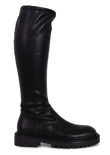 Linzi Hallie Black Faux Leather High Leg Stretch Boot