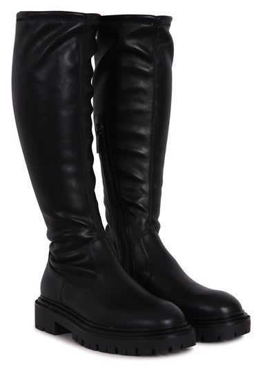 Linzi Hallie Black Faux Leather High Leg Stretch Boot