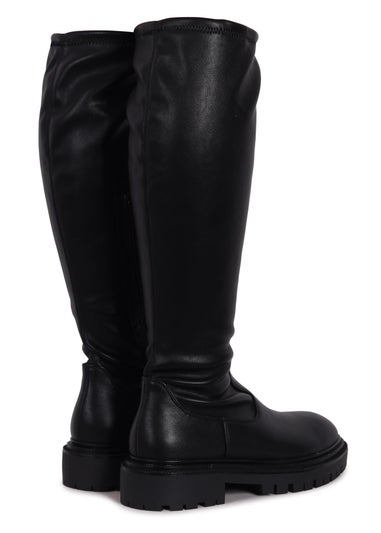 Linzi Hallie Black Faux Leather High Leg Stretch Boot