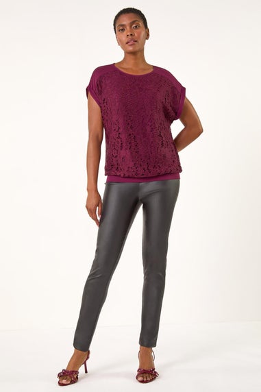 Roman Wine Lace Front Stretch Jersey Top