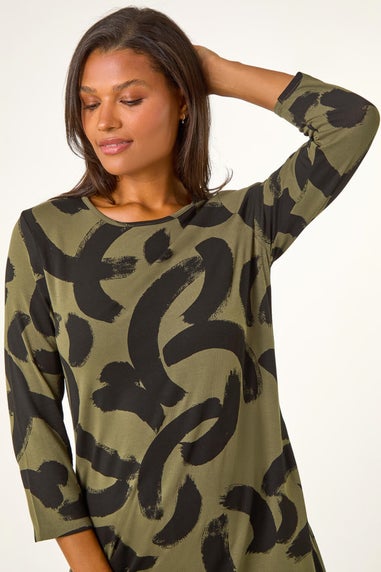 Roman Khaki Brushstroke A-Line Stretch Dress