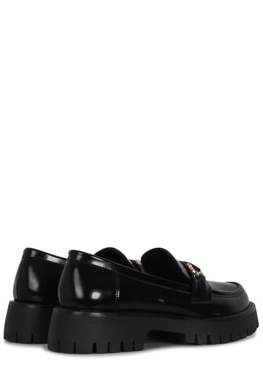 Linzi Maddox Black Faux High Shine Leather Chunky Loafer