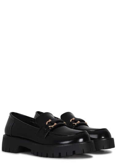 Linzi Maddox Black Faux High Shine Leather Chunky Loafer