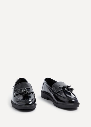 Linzi Rosalie Black High Shine Classic Slip On Loafer