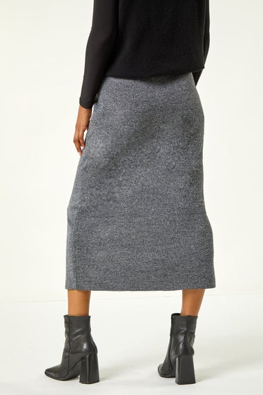 Roman Grey Front Split Knitted Midi Skirt