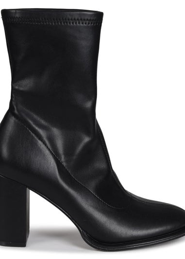 Linzi Bluebell Black Round Toe Block Heeled Sock Boot