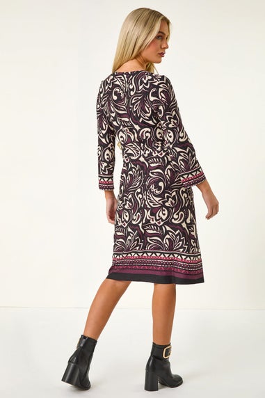 Roman Wine Petite Abstract Print Stretch Pocket Dress