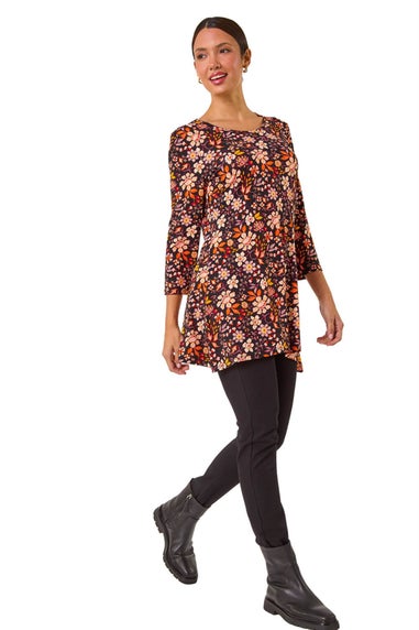 Roman Orange Floral Print Jersey Tunic Top