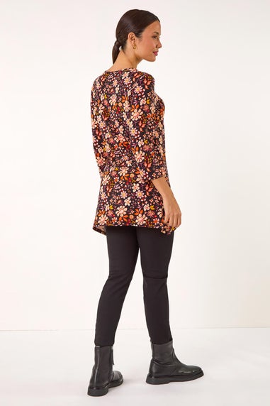 Roman Orange Floral Print Jersey Tunic Top