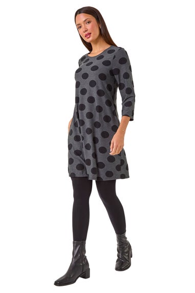 Roman Dark Grey A-Line Spot Print Dress