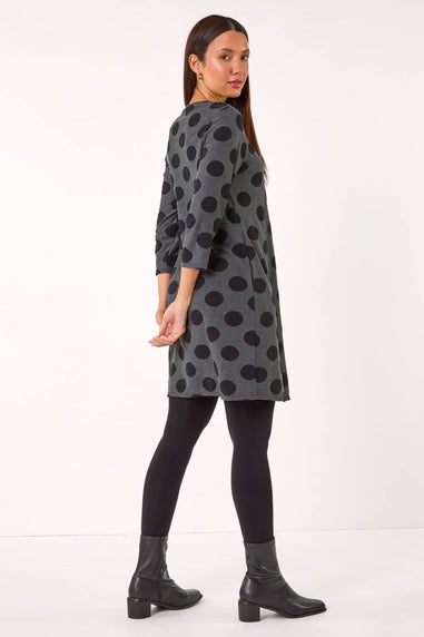 Roman Dark Grey A-Line Spot Print Dress