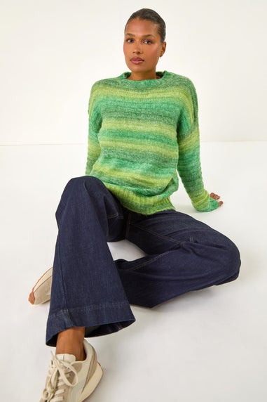 Roman Green Spacedye Stripe Crew Neck Jumper