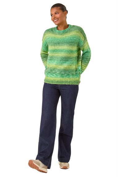 Roman Green Spacedye Stripe Crew Neck Jumper