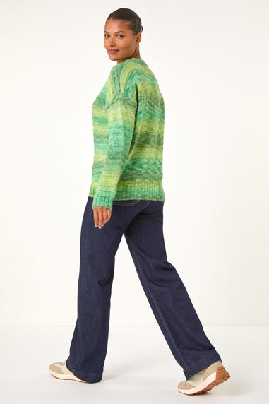 Roman Green Spacedye Stripe Crew Neck Jumper